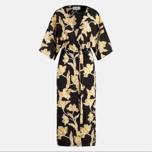 Maison Du Soir Selena Kimono S/M Black Gold Floral Belt Duster Jacket Robe